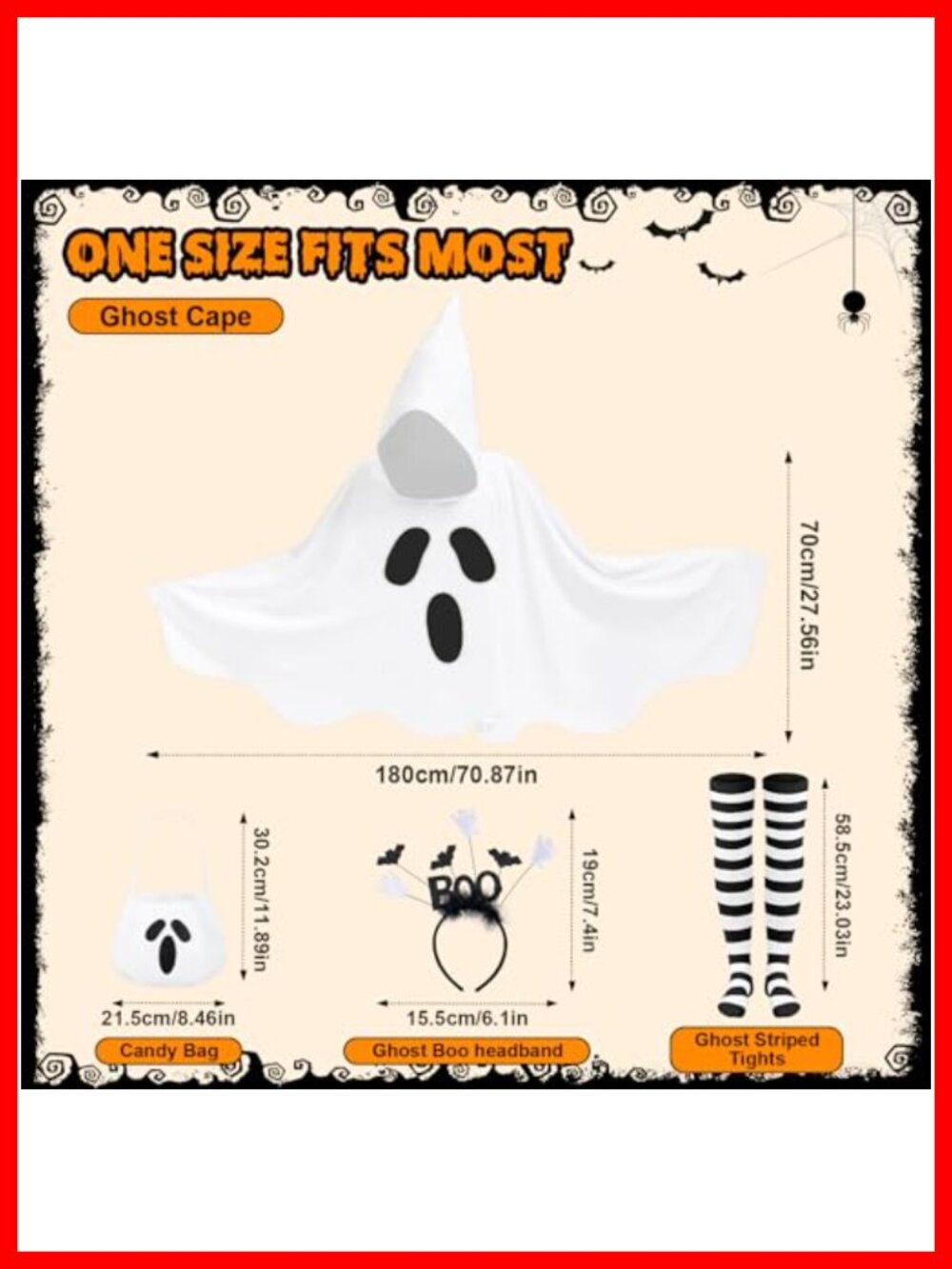Ghost Poncho Costume Set Glow Dark Hooded Pullover Halloween Cosplay - Picture 3 of 6